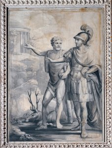 Virtude mostra ao herói o templo da glória (Desenho monocromático de Giuseppe Bacigalupo