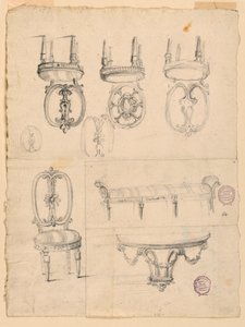 Cadeiras e esboços arquitetônicos de Giuseppe Barberi