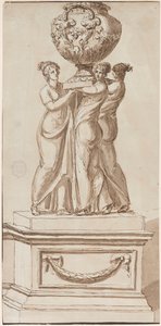 Pedestal com figuras femininas apoiando um vaso de Giuseppe Barberi