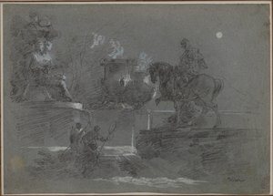 Escultura Monumental em um Parque ao Luar, c. 1842 de Giuseppe Bernardino Bison