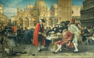 O pintor Francesco Guardi, rival do Canaletto, vendendo seus quadros de Giuseppe Bertini (1825-1898), óleo sobre tela