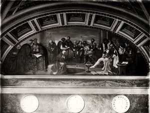 O Julgamento de Galileu (1564-1642) detalhe de Galileu em Pisa (fresco)
