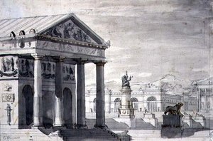 Neo-Classical Stage Set, c.1825 (caneta & tinta e lavagem sépia sobre papel)