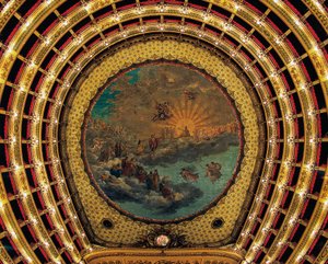 Tecto pintado por Giuseppe Cammarano (1766-1850), Teatro San Carlo (Royal Theatre of St Charles), Nápoles, Campania, Itália