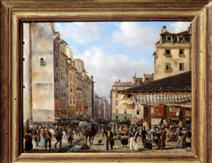Les Halles e rue de la Tonnellerie em 1828: vista de Paris no século XIX. Pintura de Giuseppe Canella (1788-1847)