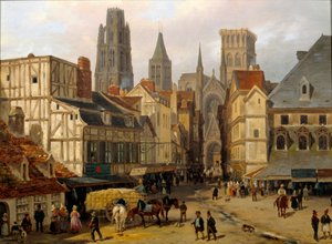 Coloque a velha torre Haute em Rouen. Pintura de Giuseppe Canella (1788-1847)