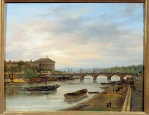 O Palais Bourbon e o Pont Louis XVI (Pont de la Concorde) vistos do Quai des Tuileries em Paris. Pintura de Giuseppe Canella (1788-1847) EC.ITAL. de Giuseppe Canella