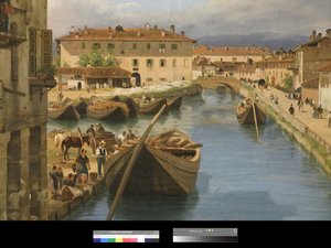 Vista, naviglio, canal, san, marco, ponte, milão, 1834