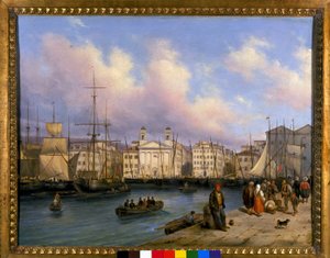 Vista do porto de Trieste, pintura de G. Canelia