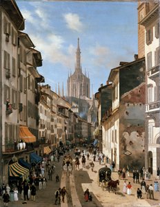 Vista sobre a rua Corsia dei Servi (pintura, c.1839) de Giuseppe Canella