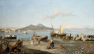 Uma vista da Baía de Nápoles (óleo sobre tela) de Giuseppe Carelli