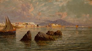 A Baía de Nápoles (óleo sobre madeira) de Giuseppe Carelli