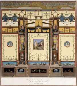 Um comprimento de parede longa numa divisão de uma casa em Pompei de Giuseppe Chiantarelli