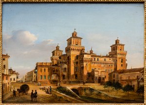 Castelo de Ferrara (óleo sobre painel) de Giuseppe Chittò Barucchi