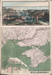 Mapa do sul da Rússia com vista da Baía de Sevastopol e suas fortificações, 1853. de Giuseppe Civelli