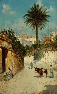 Uma cena de rua em Nápoles (óleo sobre tela) de Giuseppe Giardiello