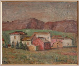 Aldeia no sopé das montanhas (óleo sobre tela) de Giuseppe Graziosi
