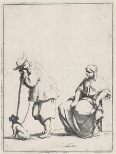 Camponês em pé com um cachorro e uma mulher sentada de Giuseppe Maria Crespi
