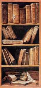 Biblioteca Still Life com livros de música. Pintura de Giuseppe Maria Crespi dit lo Spagnolo (o espanhol) (1665-1747) 1715 Bolonha, Conservatorio di musica