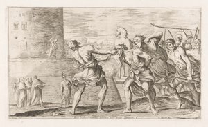 Se os Trojans não foram capturados Eis que entregam Sinon com as mãos amarradas nas costas (título no objeto) Omzwervingen van Aeneas (título da série) L