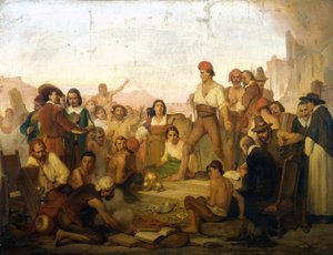 a revolta do pescador napolitano Tommaso Aniello, conhecido como Masaniello (1622-1647) em Nápoles, em 1647. Pintura de Mazza. Museo della scienza di Milano