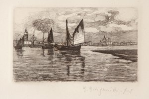 Barcos na Lagoa (gravura em papel branco)