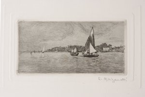 Barcos na Lagoa (gravura em papel branco)