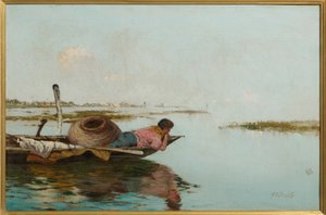 Calmness, Lagoa Veneziana (óleo sobre tela) de Giuseppe Miti Zanetti