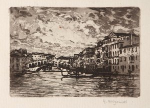 A Ponte Rialto em Veneza (gravura e aquatint em papel branco)