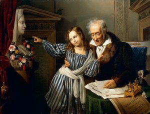 O velho apontando o Herm de Maria Luigia para sua neta, de Giuseppe Molteni, Circa 1830, óleo sobre tela