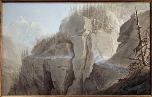 Primeira campanha italiana (1796-1797): "Os franceses do exército de Napoleão Bonaparte (1769-1821) forçam o inimigo a abandonar o despojo fortificado de La Clusse (Cluse) no Vale de Aosta em 21/05/1800" Watercolour de Giuseppe Pietro Bagetti (1764-1831) S