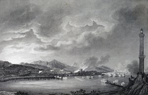 Génova sendo bombardeada pela frota inglesa, 25 de Maio de 1800, gravura em aço de desenho de Giuseppe Pietro Bagetti (1764-1831), Paris