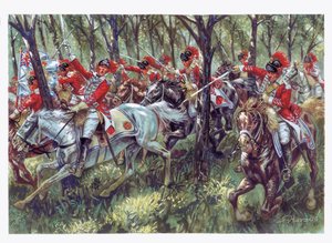 Guerra da Independência Americana (1775-1783): o ataque dos colonos americanos - Guerra Revolucionária Americana - Ilustração de Giuseppe Rava de Giuseppe Rava