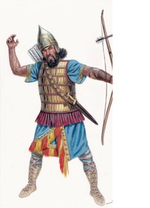 Antiguidade: Arqueiro pesado da Assíria - Arqueiro pesado da Assíria - Ilustração de Giuseppe Rava de Giuseppe Rava