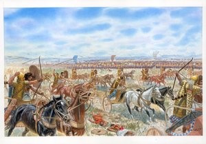 Batalha de Megido entre egípcios e siro-cananeus de Giuseppe Rava