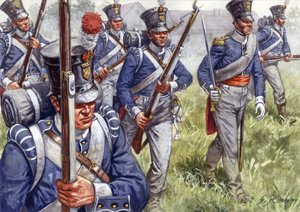 Primeiro império: infantaria belga ou holandesa por volta de 1815 - Primeiro império: infantaria belga ou holandesa - Ilustração de Giuseppe Rava de Giuseppe Rava