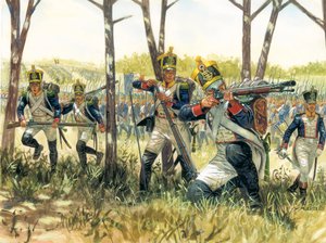 Primeiro império: Voltigeurs de infantaria franceses - Primeiro império: voltigeurs de escaramuça franceses - Ilustração de Giuseppe Rava de Giuseppe Rava