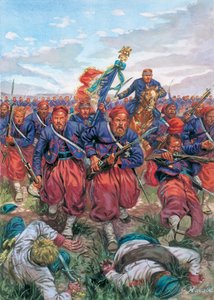Campanha de Itália de 1859 (Segunda Guerra de Independência Italiana): a carga dos Zouaves da Armada Francesa de Napoleão III durante a Batalha de Solferino em 24/06/1859 - Segunda Guerra de Independência Italiana (Guerra Franco-Austríaca, Guerra Austro-Sa de Giuseppe Rava