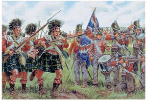 Guerras Napoleónicas: soldados escoceses e britânicos na Batalha de Waterloo, em 18 de junho de 1815 Ilustração de Giuseppe Rava de Giuseppe Rava