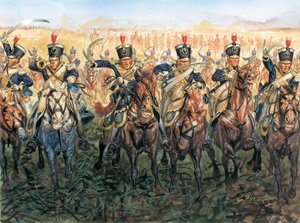 Guerras napoleónicas: cavalaria inglesa em carga Ilustração de Giuseppe Rava de Giuseppe Rava