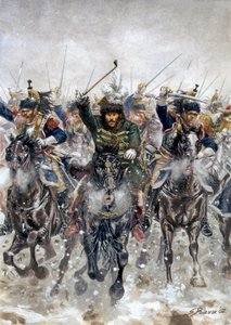 Campanha da Prússia e da Polónia: Joachim Murat (1767-1815) à frente da cavalaria na Batalha de Eylau, a 8 de fevereiro de Giuseppe Rava
