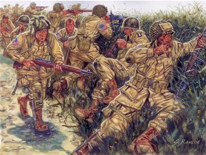 Segunda Guerra Mundial: 101ª Divisão Aerotransportada (101ª Divisão Aerotransportada dos EUA), apelidada de Águias Gritantes - WWII: 101ª Divisão Aerotransportada, Águias Gritantes - Ilustração de Giuseppe Rava de Giuseppe Rava