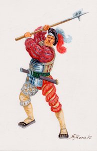 Un Lansquenet, piqueiros mercenários alemães - um Landsknecht, piqueiros mercenários alemães - Ilustração de Giuseppe Rava de Giuseppe Rava