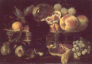 Um cesto de frutas e um prato de frutas de Giuseppe Recco