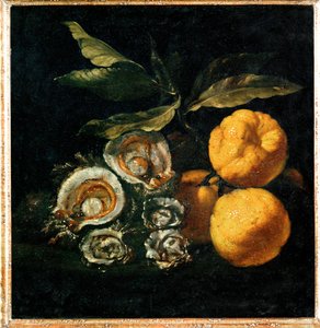 Nature Morte aux huitres et aux coings - Natureza morta com ostras e marmelos ... de Giuseppe Recco