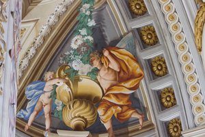 Efébes aladas, salão central com frescos de Domenico e Giuseppe Valeriani, residência de caça, de Filippo Juvarra (1678-1736), Stupinigi, Piemonte, Itália de Giuseppe and Valeriani Domenico Valeriani