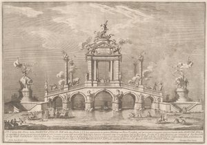 Uma ponte triunfal adornada com relíquias da cidade de Ercolano de Giuseppe Vasi after Paolo Posi