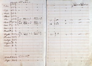 Página dupla da partitura original da ópera Macbeth de Giuseppe Verdi