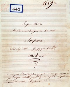 Primeira página da partitura da sinfonia de Luisa Miller, ópera de Giuseppe Verdi