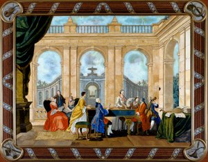 Painel em pietre dure inlay representando música